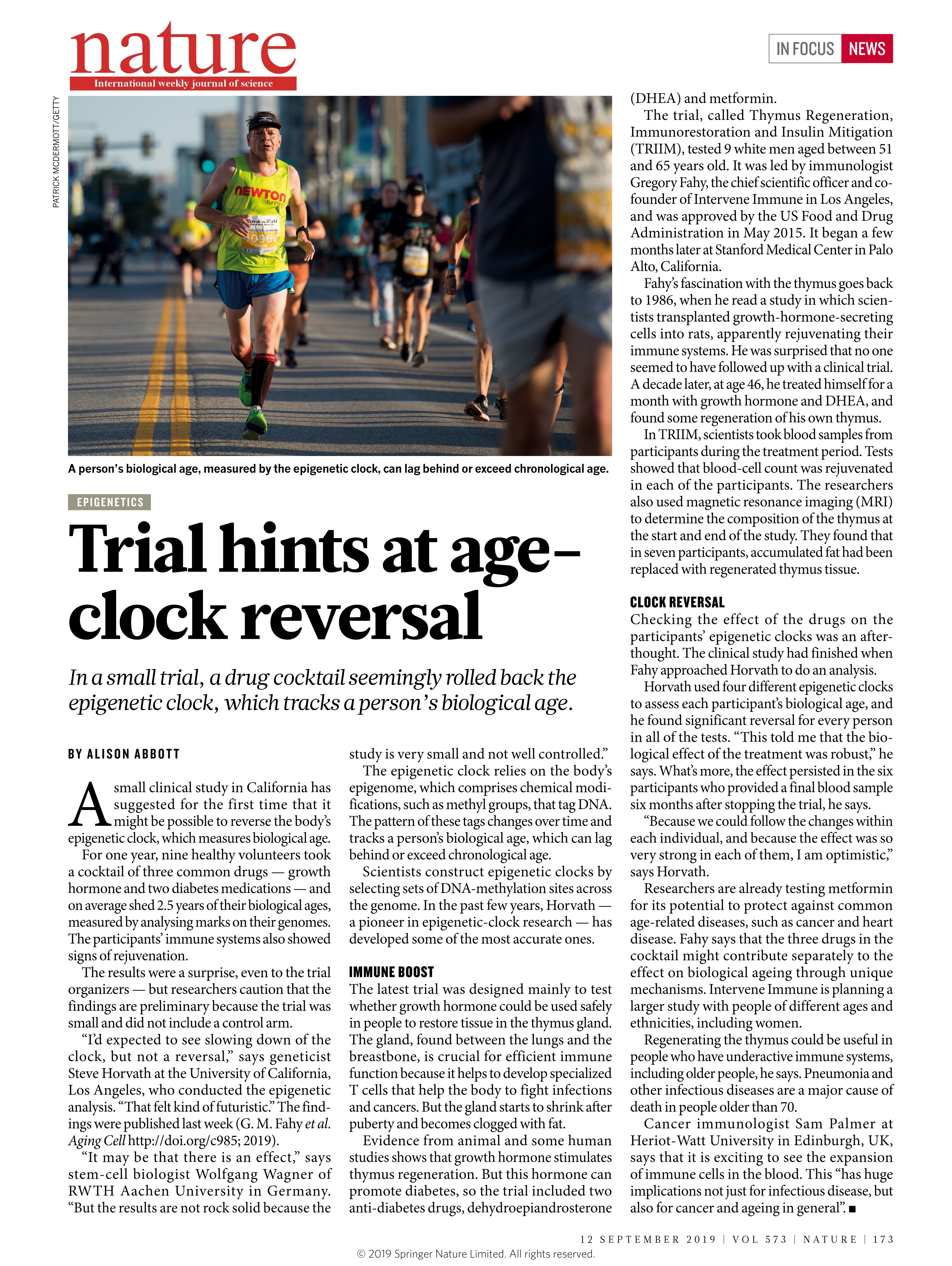 Nature article - Trial hints at age-clock reversal